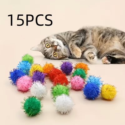 15-Piece Cat Teaser Toy Set with Glitter Balls