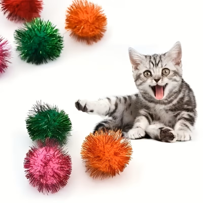 15-Piece Cat Teaser Toy Set with Glitter Balls