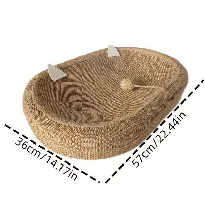 Large Oval Sisal Cat Scratching Bed with Interactive Ball Toy